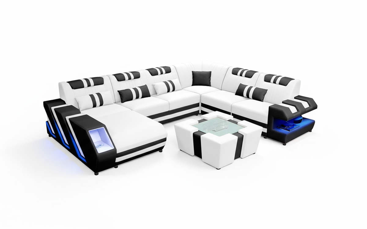 Neptune Modern Leather Sectional with LED Light