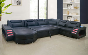 All Black Eileend Leather Sectional with LED Lights | Futuristic Furniture