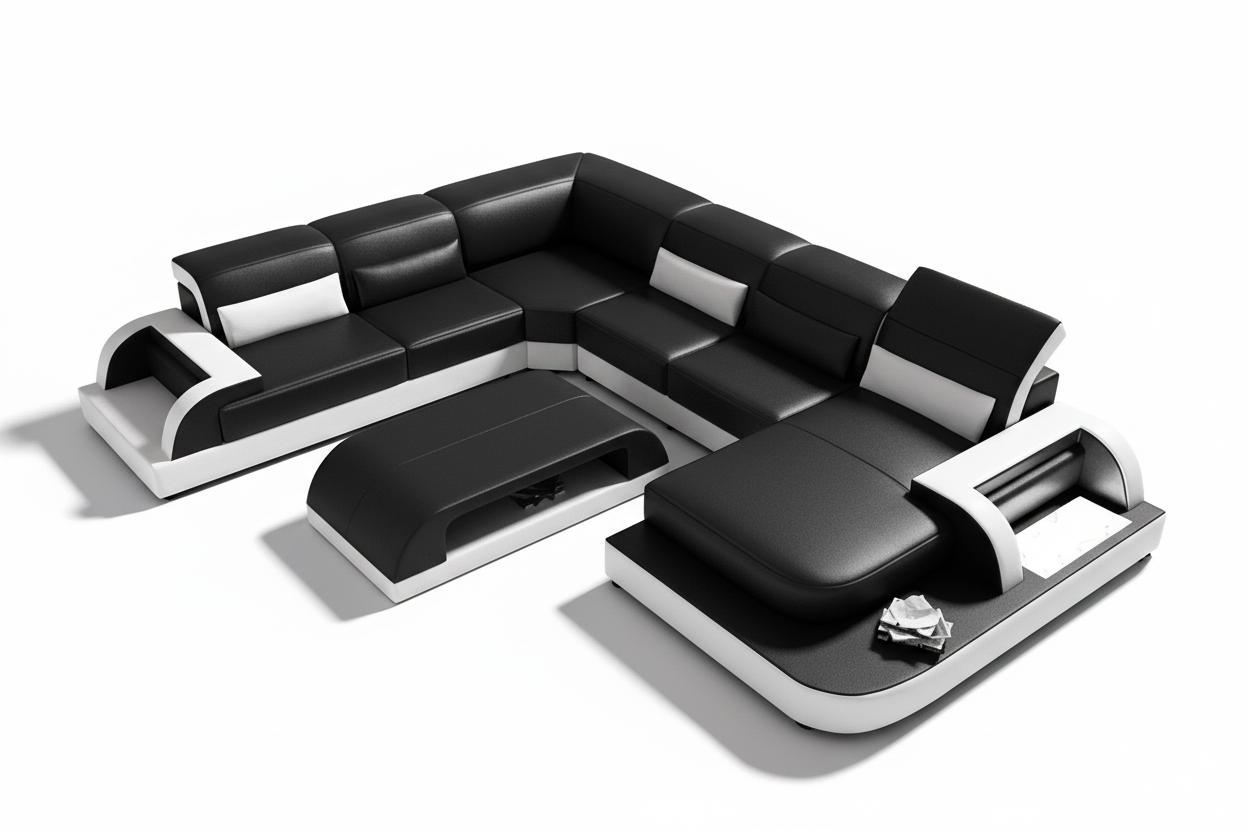 RATONLAVEUR サイズ　L Modern Molinaro Leather Sectional U Shape-Adjustable Headrest&LED