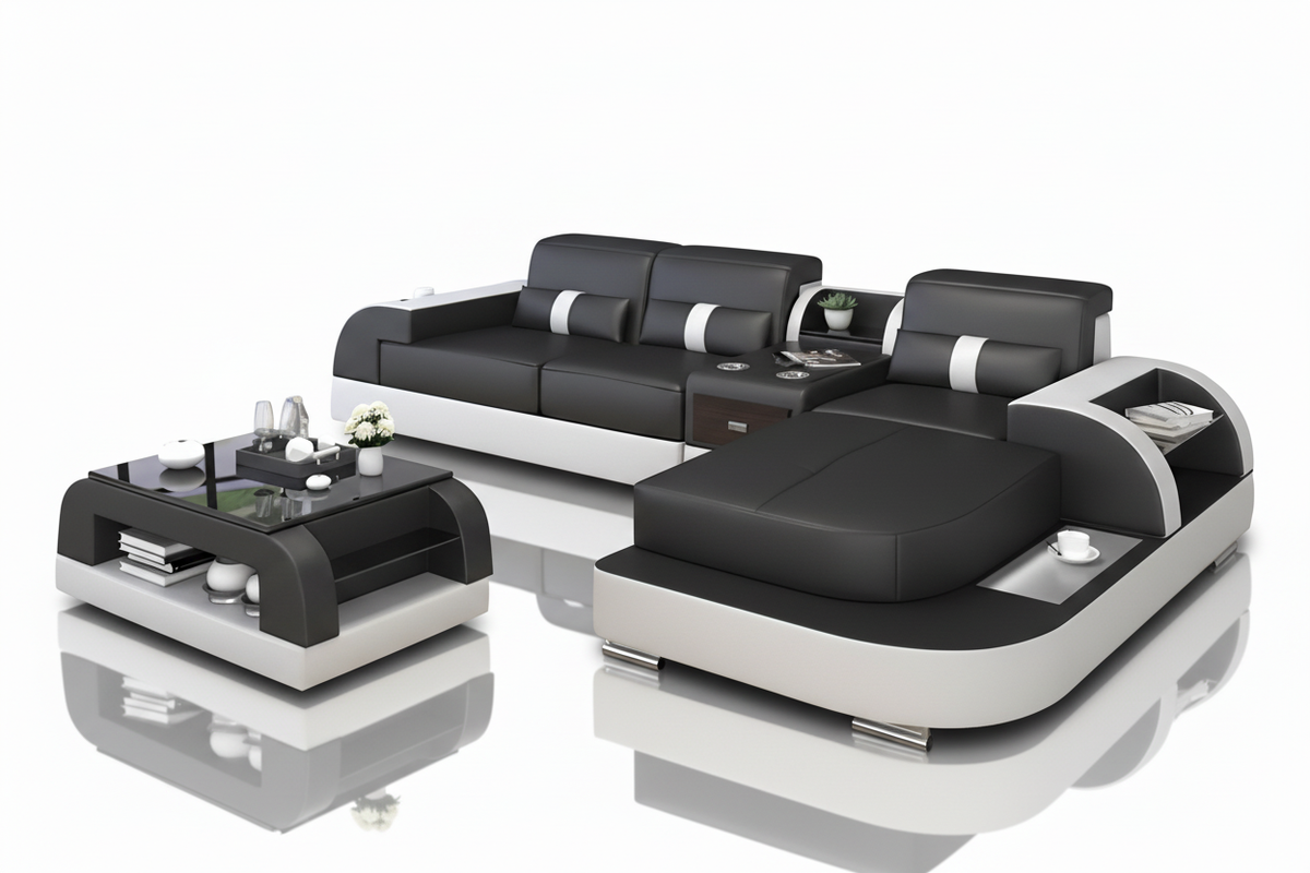 Piliu Small Leather Sectional with Chaise