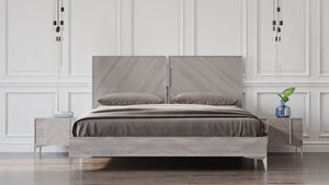 Ada Domus Alexa Italian Modern Grey Bed + 2 Nightstands Set