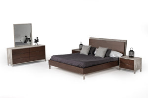 Camona Modern Dark Walnut & Faux Concrete Bedroom Set