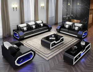 Omont Leather Sofa Set with LED Light