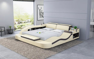 cream leather storage bed