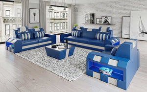 Cosmo Modern Leather Sofa Set with LED