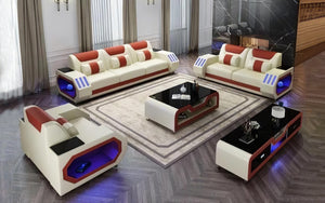 Artica Leather Sofa Set with Adjustable Headrest