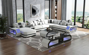 Oject Modern Leather Sectional with LED Light