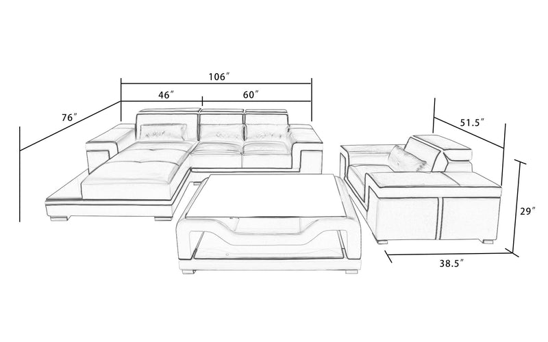 Modern Mequon Leather Sectional U ShapeLED Lights Jubilee Furniture