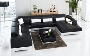 Amanda Modern U-Shape Leather Sectional with Tufted Chaise