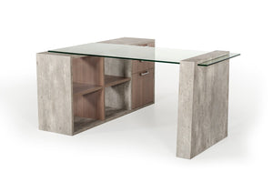 Buvner Modern Glass & Faux Concrete Desk