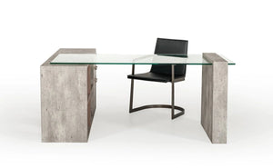 Buvner Modern Glass & Faux Concrete Desk