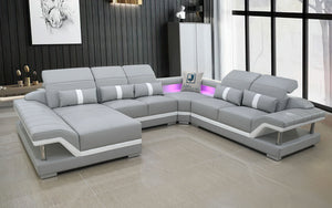 Bewley Modern Leather Sectional With Storage Light Grey & White