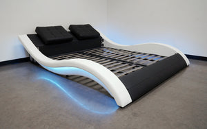 Bianca Curved Modern Leather Platform Smart Bed With LED Light