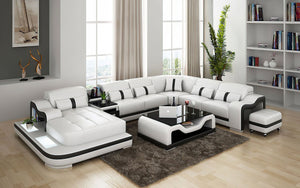 Sydney Beige Large Italian Leather Sectional with Side Table