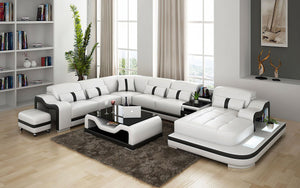 Sydney Beige Large Italian Leather Sectional with Side Table
