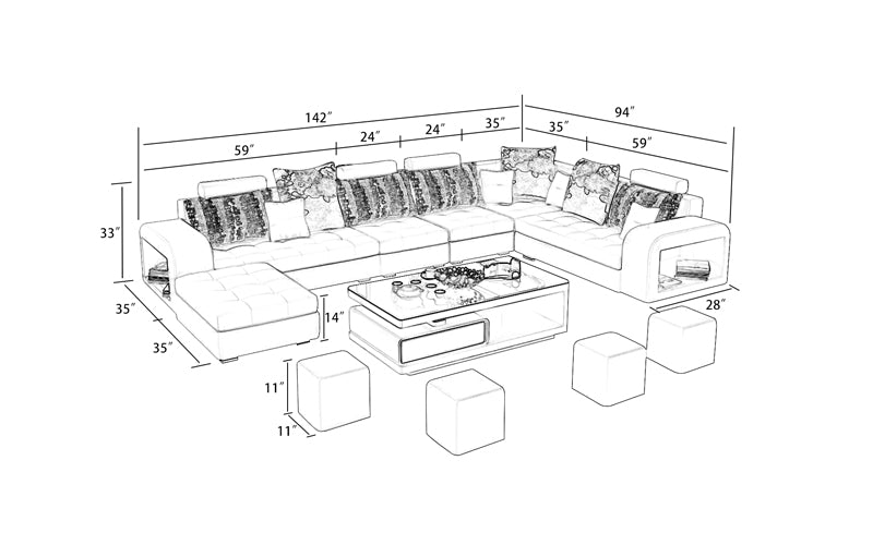Selena Green & Light Grey Modular Tufted Sectional