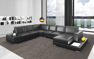 Snoe White Modern Leather Sectional with LED Light