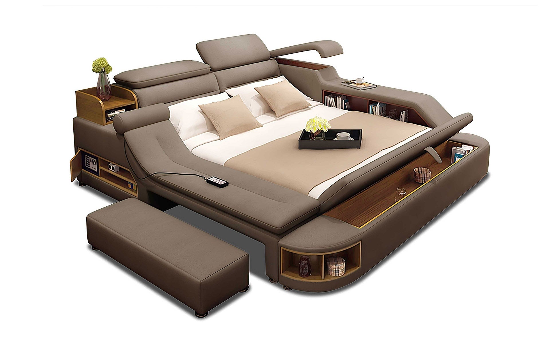 Claudia Modern Multifunctional Smart Bed With Bookshelves