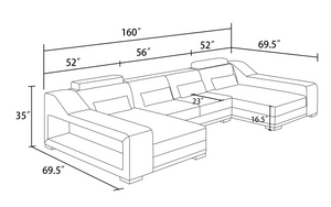 Ibiza Leather U Shape Sectional with Chaise