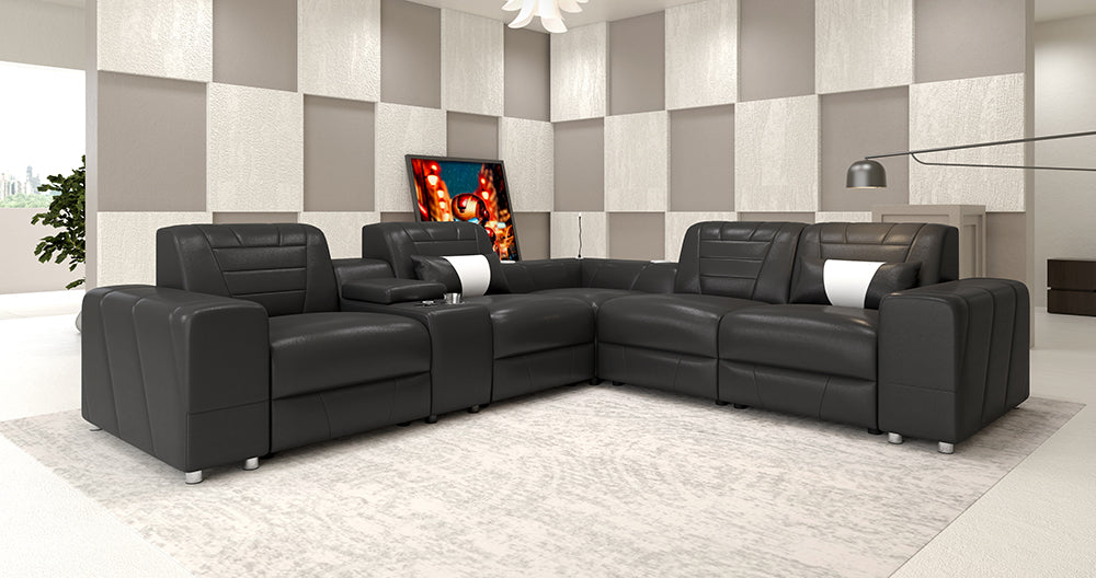 Eiffel Modern Leather Reclining Sectional with Console