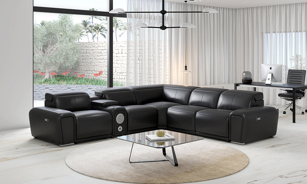 Tumbler Modern Leather Reclining Sectional With Speakers