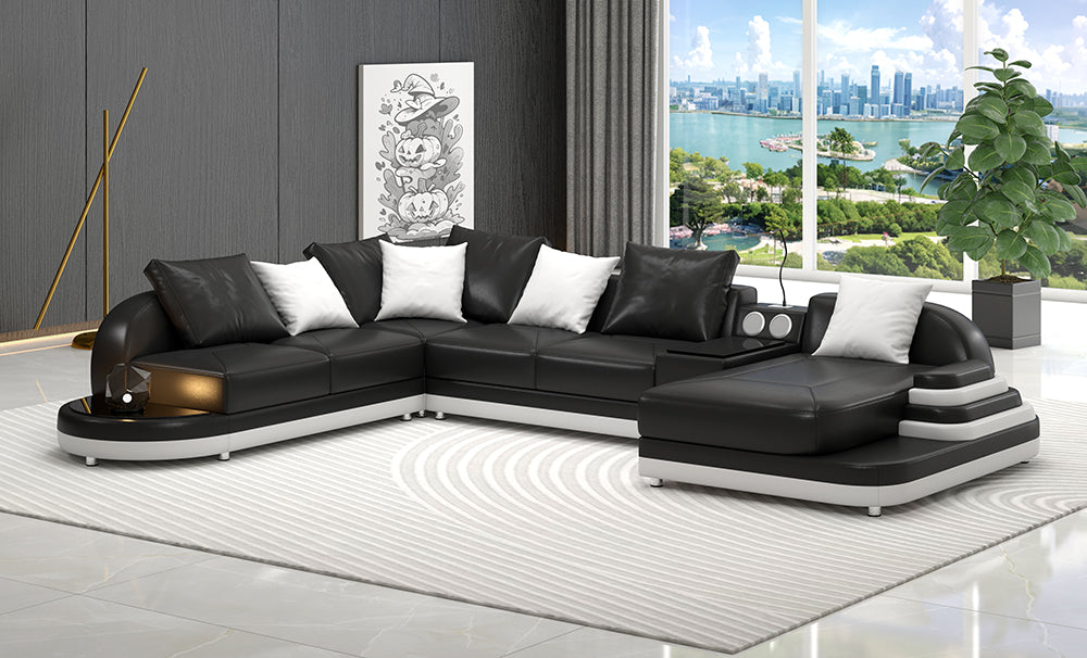 Lillian Modern Leather Sectional with Console