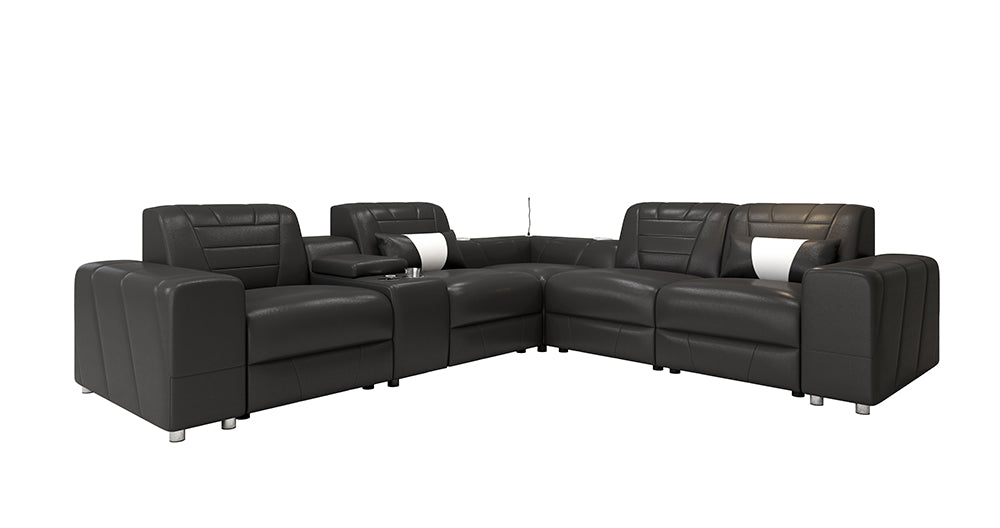 Eiffel Modern Leather Reclining Sectional with Console