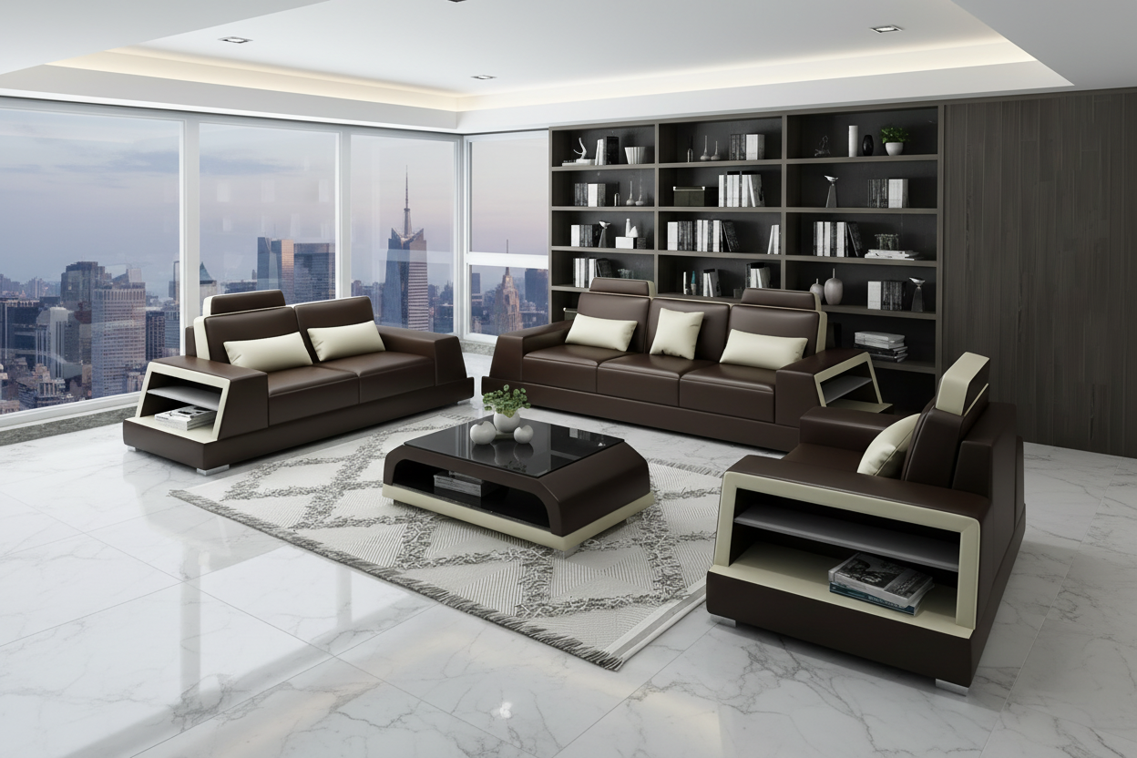 Civia Leather Sofa Set with Side Storage - Luxury Penthouse