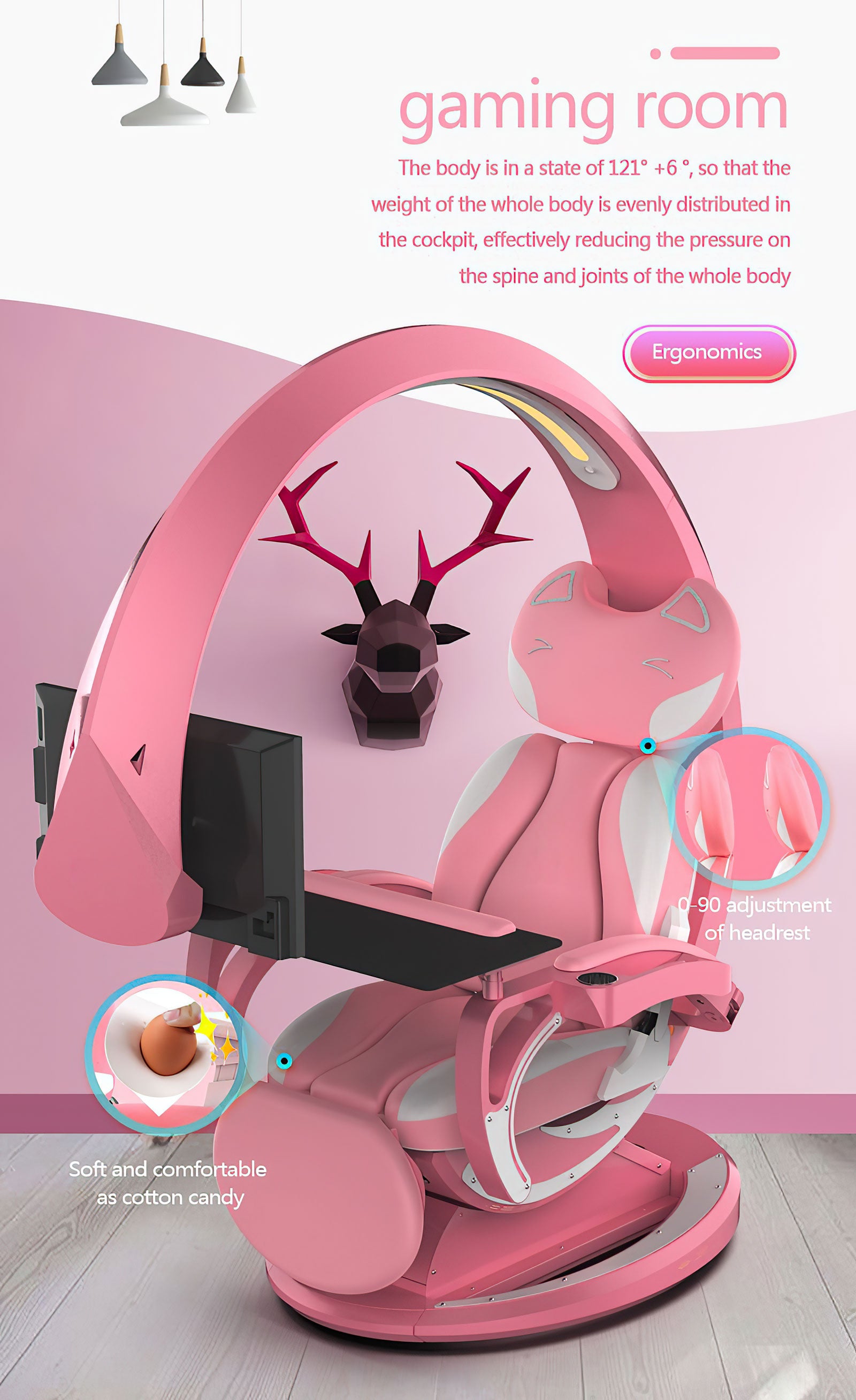 Crystal Pink Working And Gaming Station | All in one Working And Gaming Chair