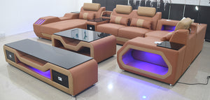 Light Brown & Tan Omont Modern Italian Leather Sectional with Console