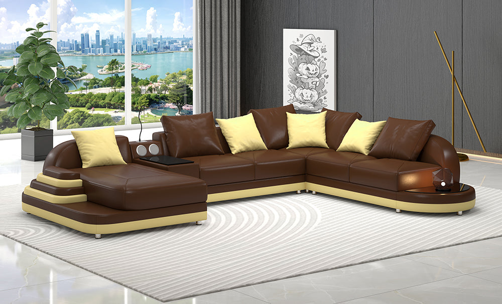 Lillian Modern Leather Sectional with Console