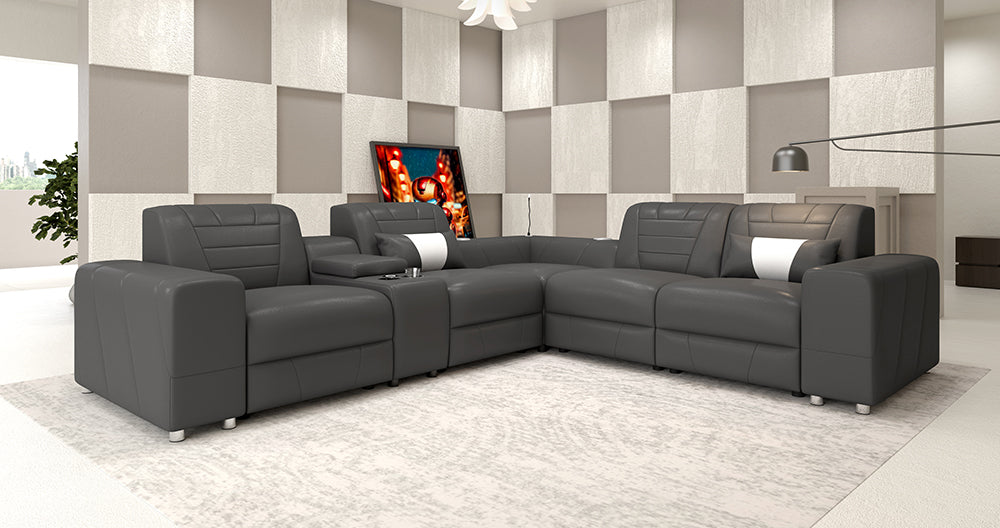 Eiffel Modern Leather Reclining Sectional with Console