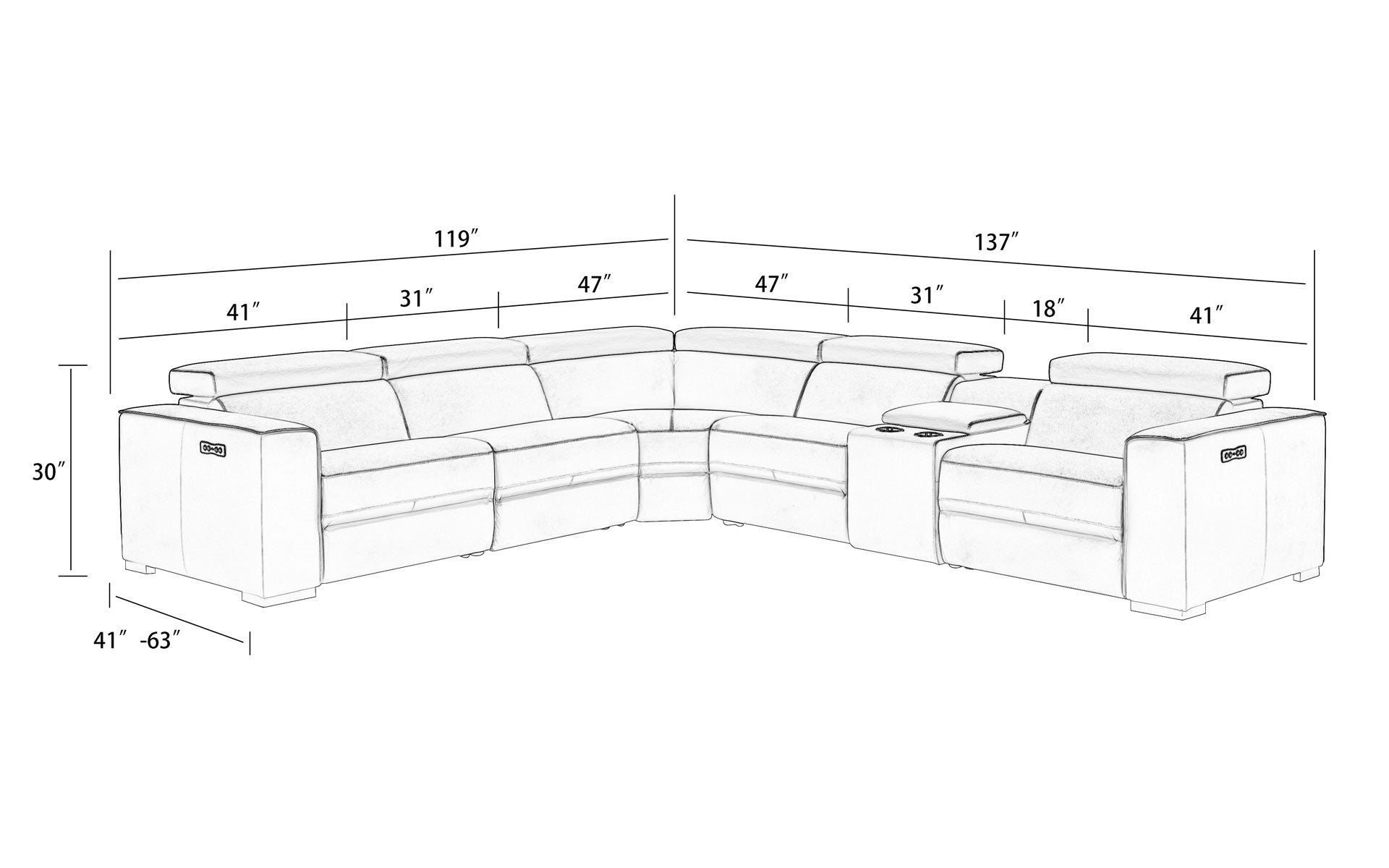 Birt Leather Sectional Sofa With Recliners