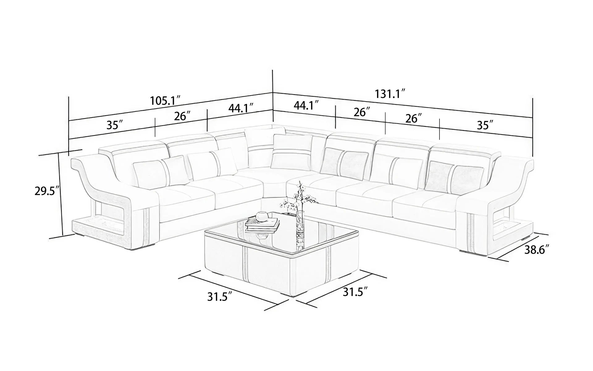 Lisa Leather Corner Sectional with LED Light