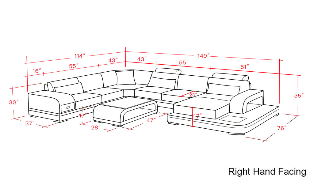 Everly Leather Sectional with LED Lights