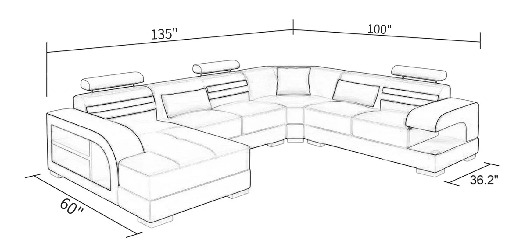 [Special Size] Eleese  Modern U-Shape Leather Sectional
