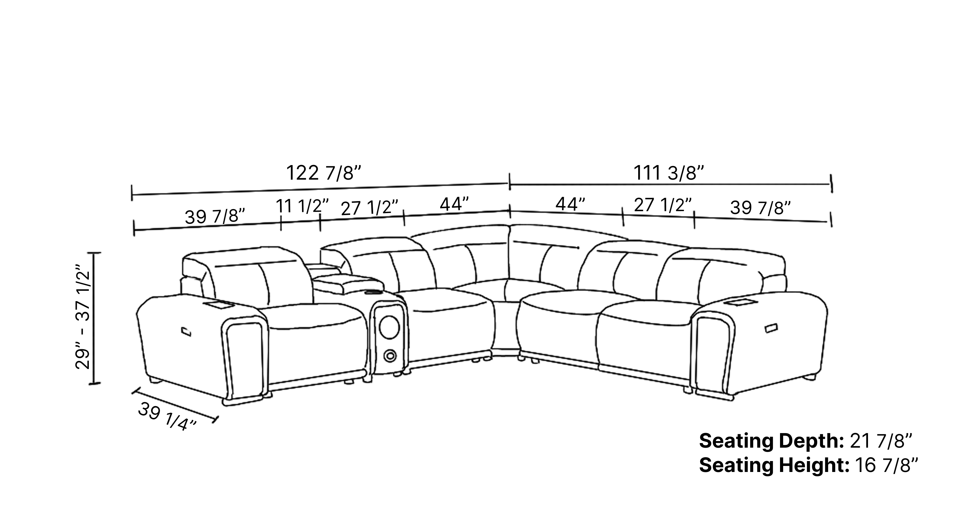 Tumbler Modern Leather Reclining Sectional With Speakers