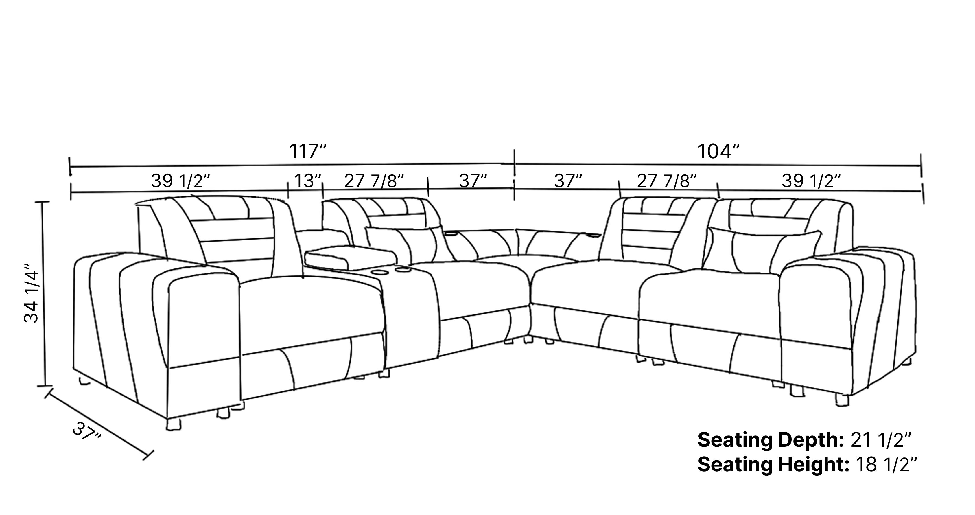 Eiffel Modern Leather Reclining Sectional with Console