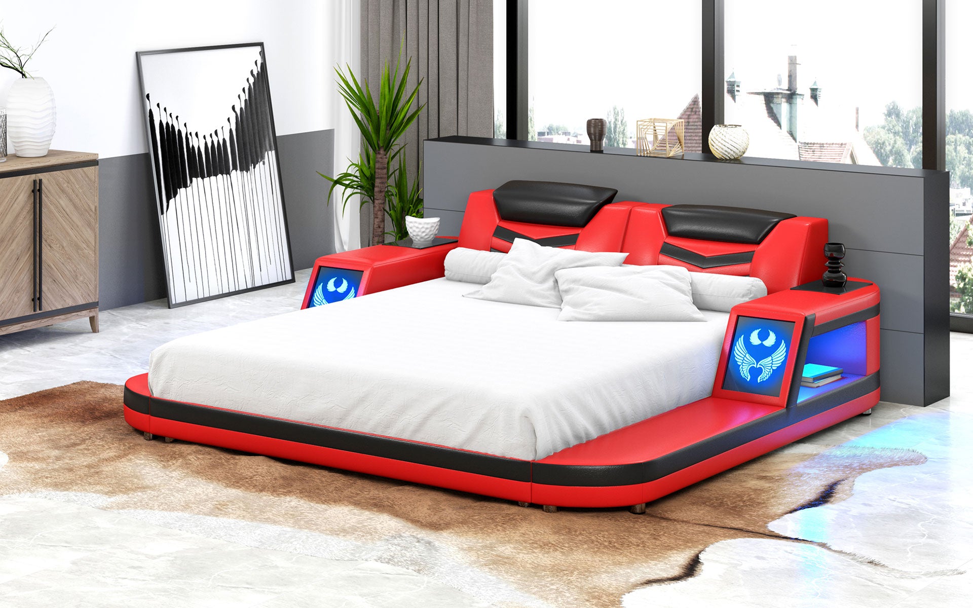 Modern Leather King/Queen Size Bed With Storage|Jubilee Furniture
