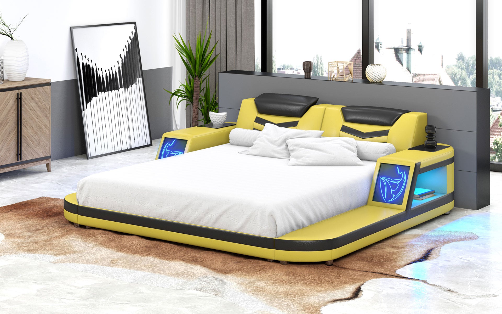 Modern Leather King/Queen Size Bed With Storage|Jubilee Furniture