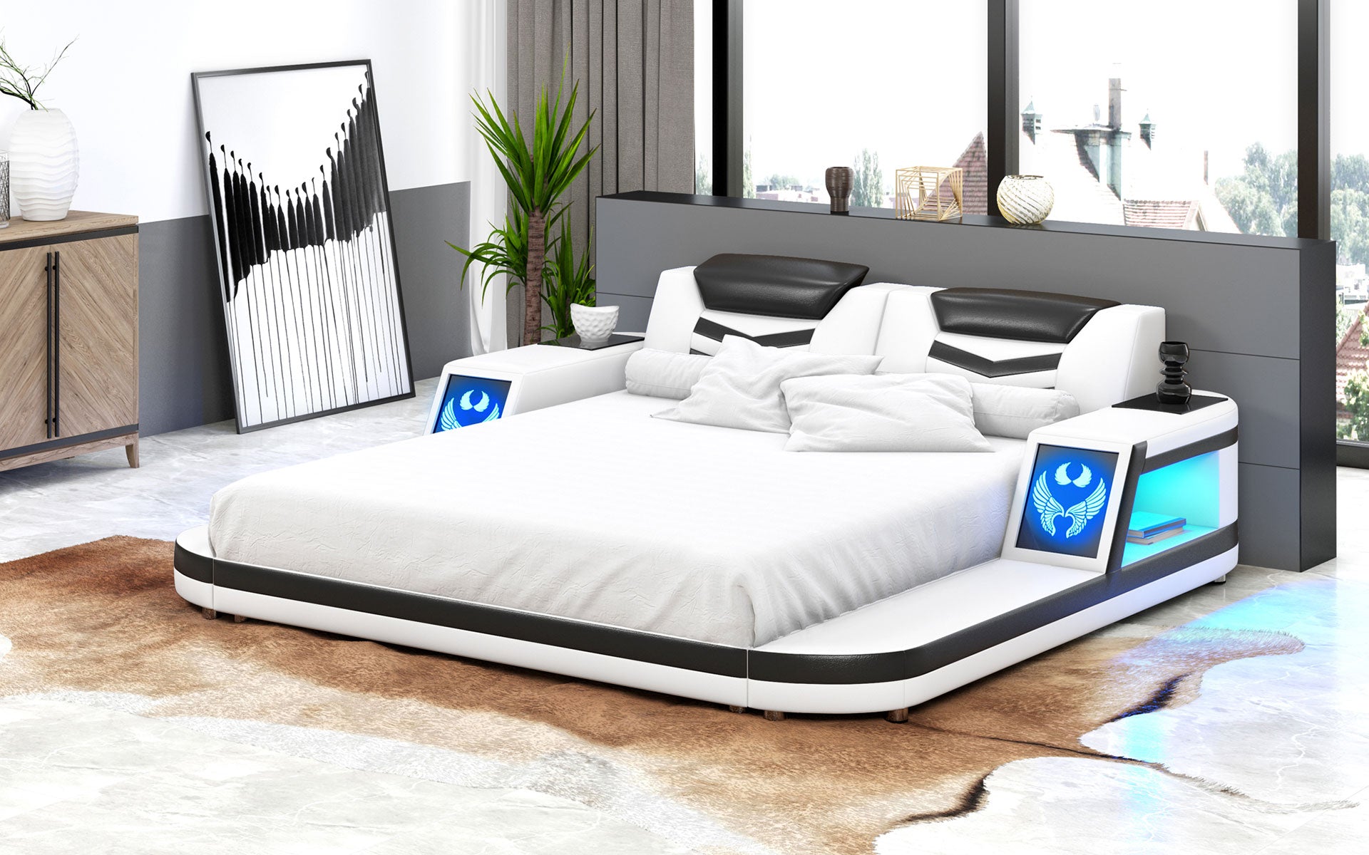Modern Leather King/Queen Size Bed With Storage|Jubilee Furniture