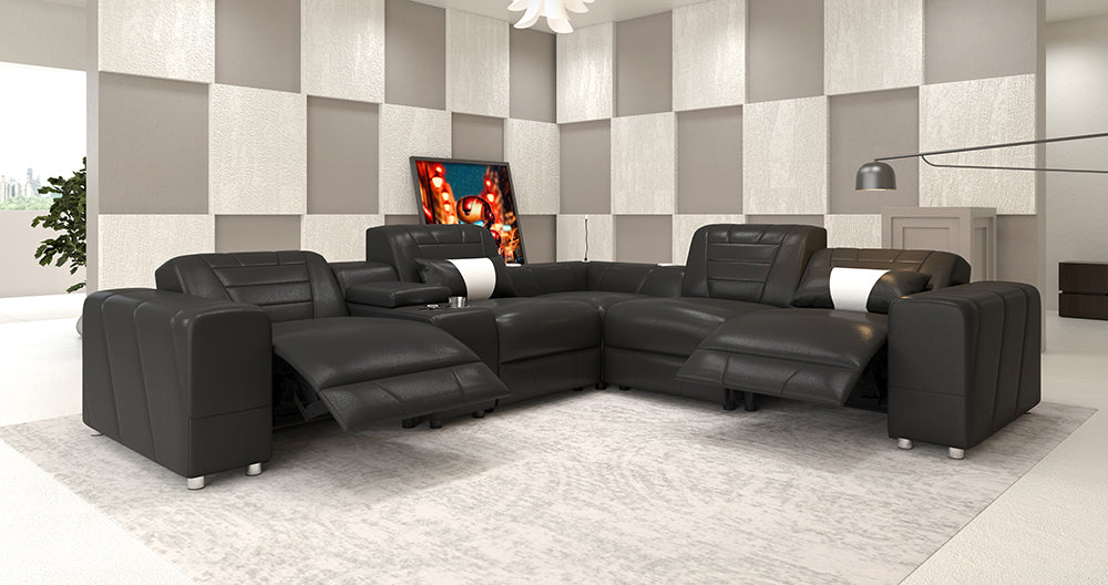 Eiffel Modern Leather Reclining Sectional with Console