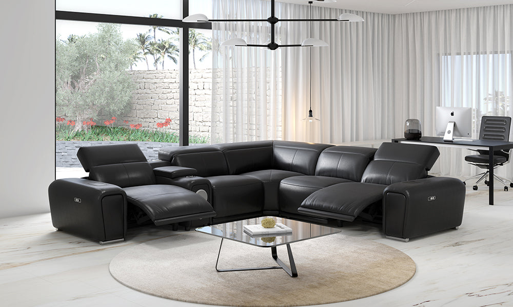 Tumbler Modern Leather Reclining Sectional With Speakers