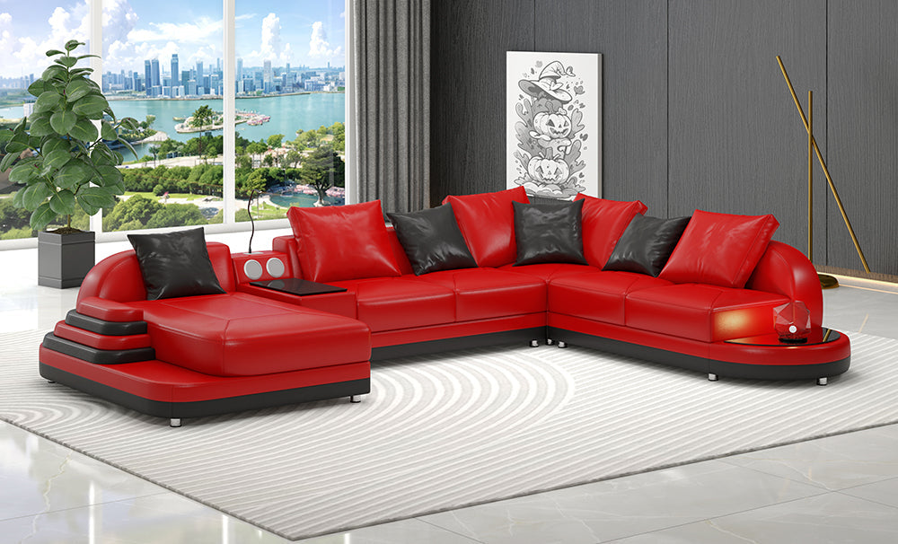Lillian Modern Leather Sectional with Console