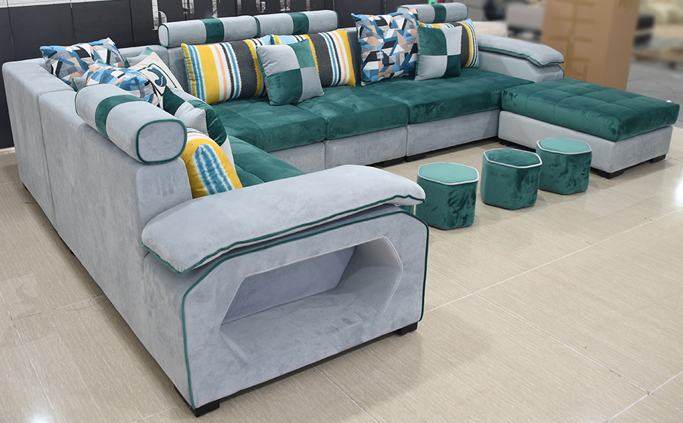 Selena Green & Grey Modular Tufted Sectional