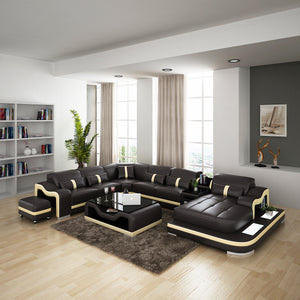 Sydney Large Italian Leather Sectional with Side Table
