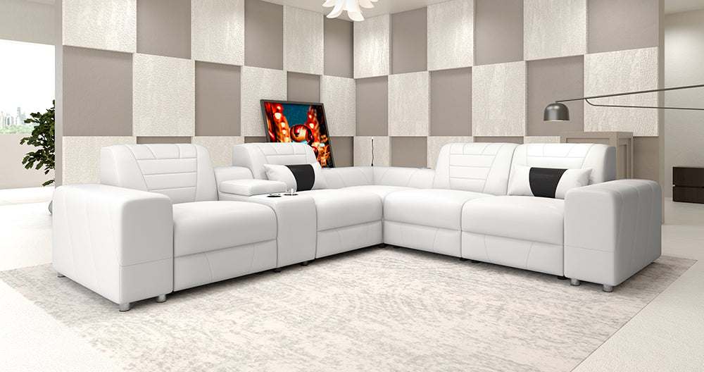 Eiffel Modern Leather Reclining Sectional with Console
