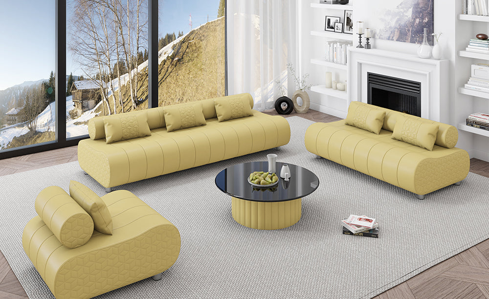 Puffer Modern Leather Sofa Set