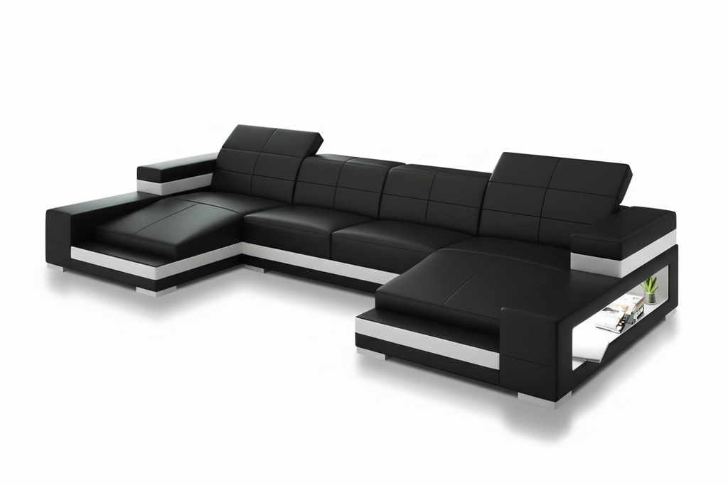 Ainslee Modern Leather Sectional Couch with LED Light