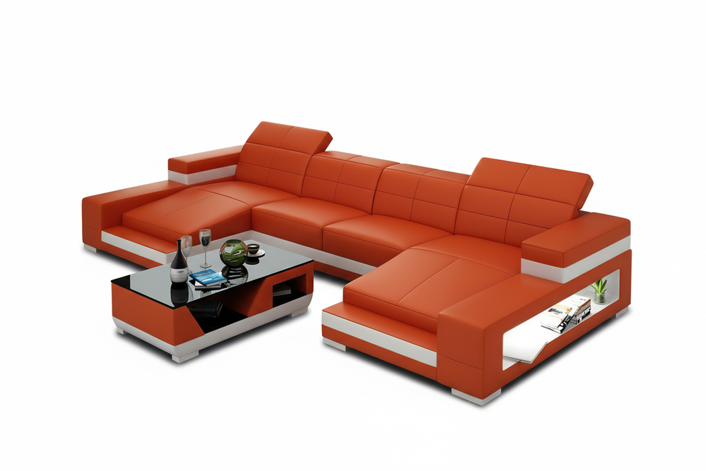 Ainslee Modern Leather Sectional Couch with LED Light